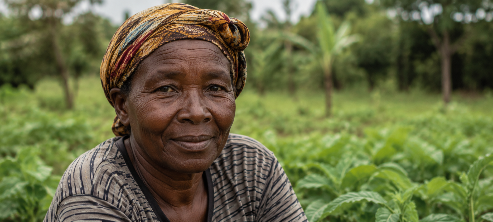 Portrait of a woman in a green field, East Africa