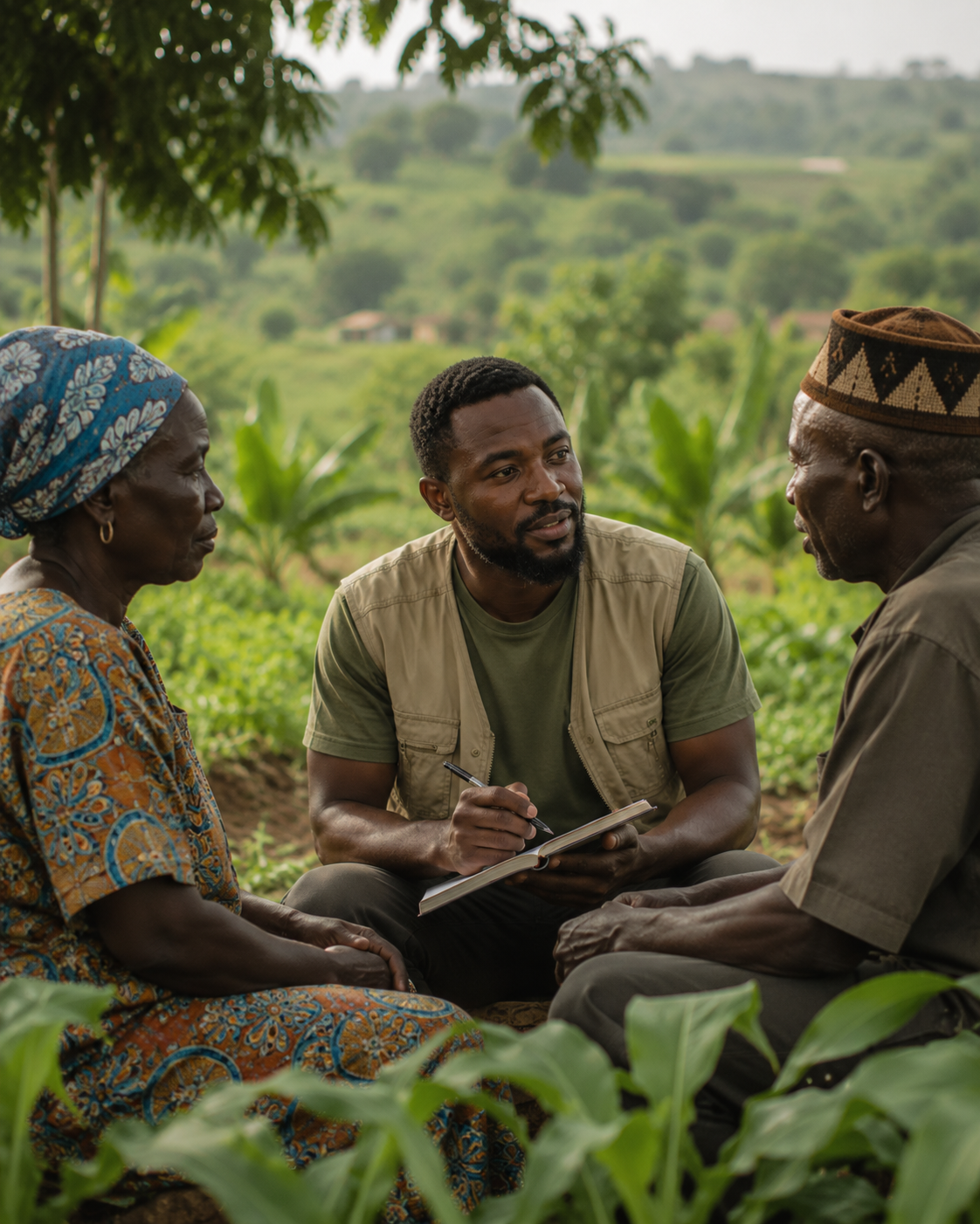 Fieldwork in a green African landscape